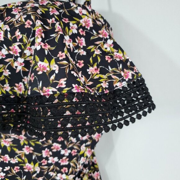 NEW Black Floral Removeable Adjustable Straps Built In Bra 1 Pc Ruffle Swimsuit - Picture 6 of 6